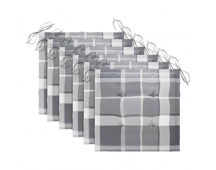 Sonata Градински столове сиво каре възглавници на листа 6 бр тик масив