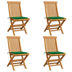 Sonata Градински столове със зелени възглавници 4 бр тик масив - Градински столове