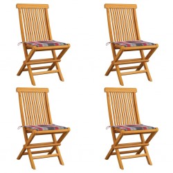 Sonata Градински столове с възглавници червено каре 4 бр тик масив - Градински столове
