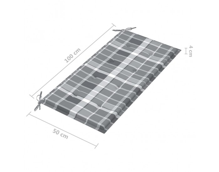 Sonata Градинска пейка с възглавница в сиво каре, 112 см, тик масив