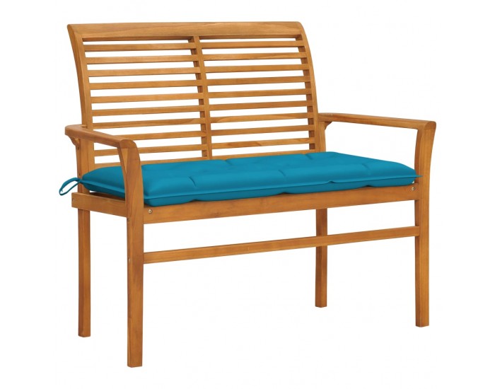 Sonata Градинска пейка със светлосиня възглавница, 112 см, тик масив