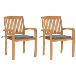 Sonata Градински столове, 2 бр, сиви възглавници, тиково дърво масив - Градина