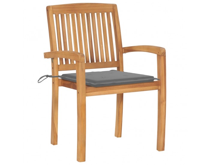 Sonata Градински столове, 2 бр, сиви възглавници, тиково дърво масив