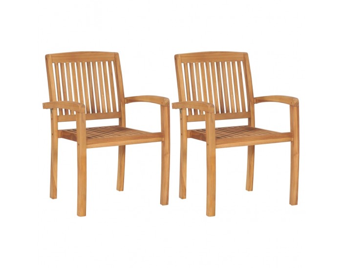 Sonata Градински столове, 2 бр, сиви възглавници, тиково дърво масив