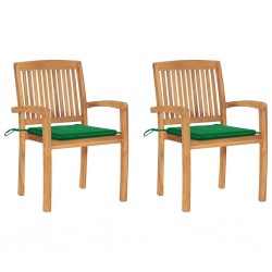 Sonata Градински столове, 2 бр, зелени възглавници, тиково дърво масив - Градина