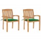 Sonata Градински столове, 2 бр, зелени възглавници, тиково дърво масив