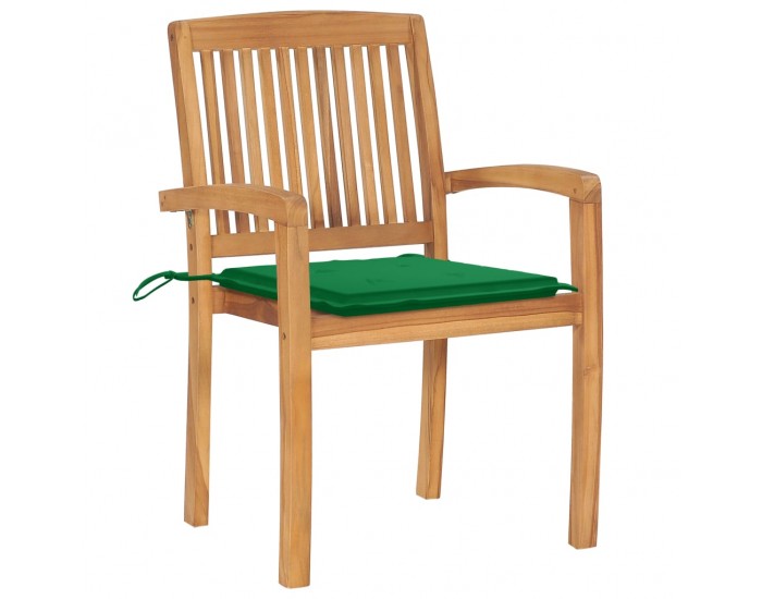 Sonata Градински столове, 2 бр, зелени възглавници, тиково дърво масив