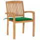 Sonata Градински столове, 2 бр, зелени възглавници, тиково дърво масив