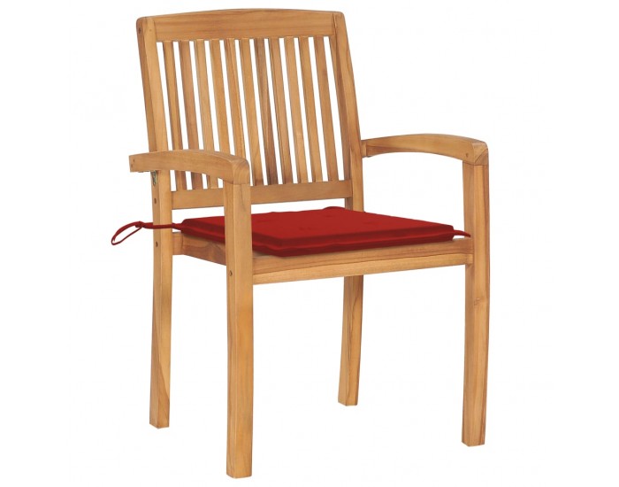 Sonata Градински столове 2 бр червени възглавници тиково дърво масив