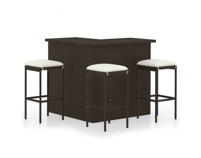 Sonata Градински бар комплект с възглавници, 4 части, полиратан, кафяв