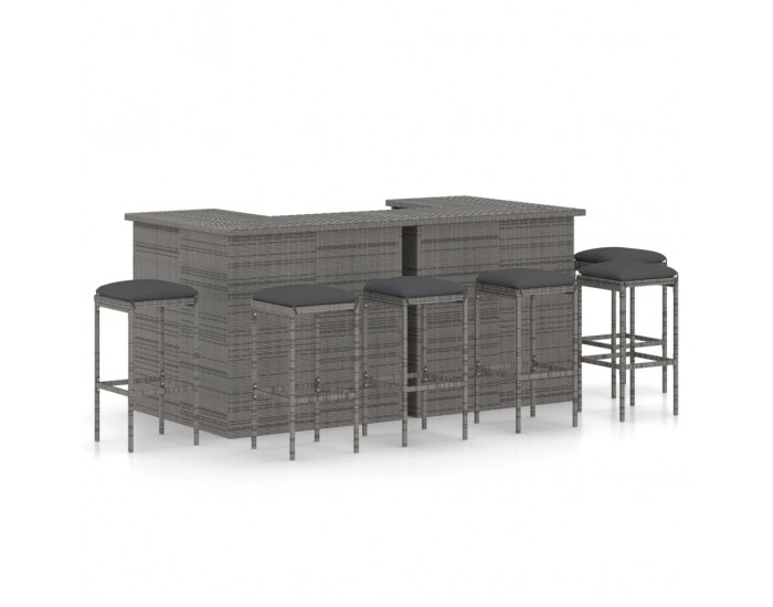 Sonata Градински бар комплект с възглавници, 8 части, полиратан, сив
