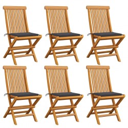 Sonata Градински столове с възглавници антрацит 6 бр тик масив - Градина