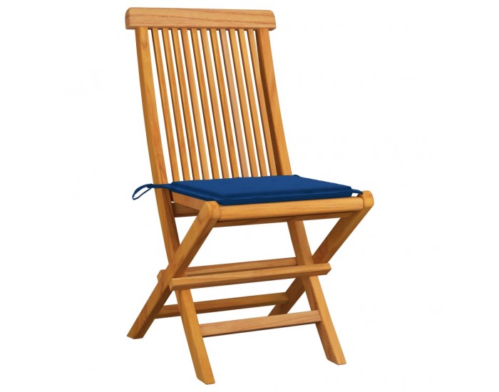 Sonata Градински столове със сини възглавници 6 бр тиково дърво масив