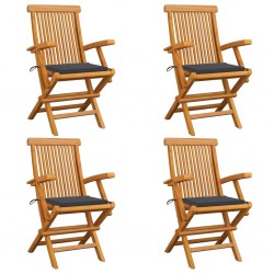 Sonata Градински столове с възглавници антрацит 4 бр тик масив - Градински столове