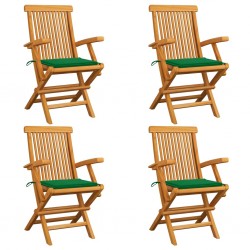 Sonata Градински столове със зелени възглавници 4 бр тик масив - Градина