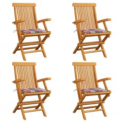Sonata Градински столове, възглавници с червено каре, 4 бр, тик масив - Градински столове