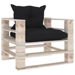 Sonata Градински палетен диван с черни възглавници, борово дърво - Градина