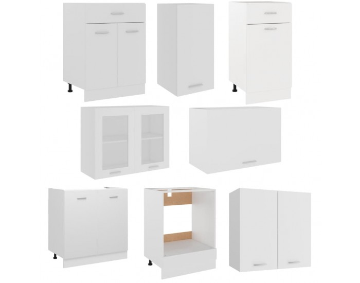 Sonata Комплект кухненски шкафове от 8 части, бял, ПДЧ
