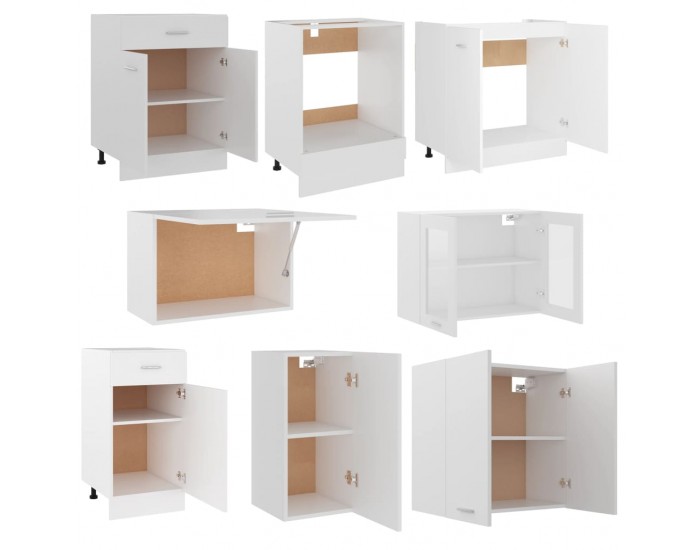Sonata Комплект кухненски шкафове от 8 части, бял, ПДЧ