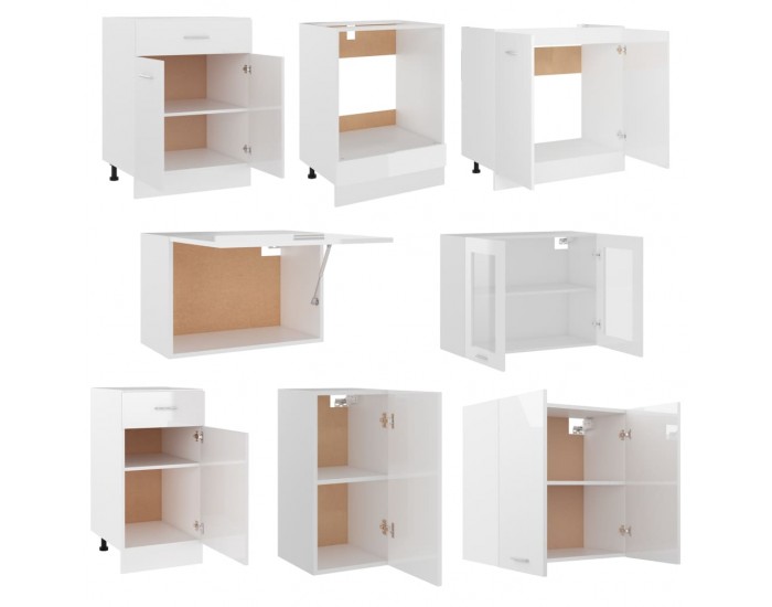 Sonata Комплект кухненски шкафове от 8 части, бял гланц, ПДЧ