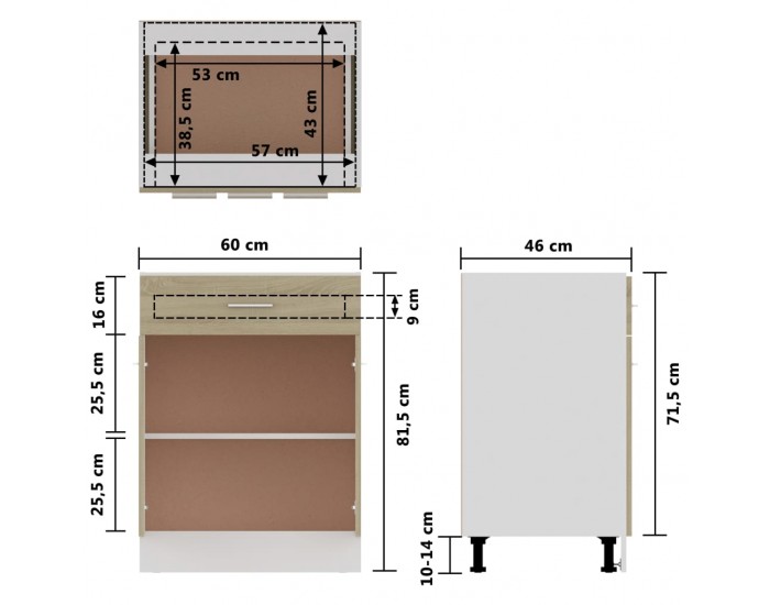 Sonata Комплект кухненски шкафове от 4 части, дъб сонома, ПДЧ