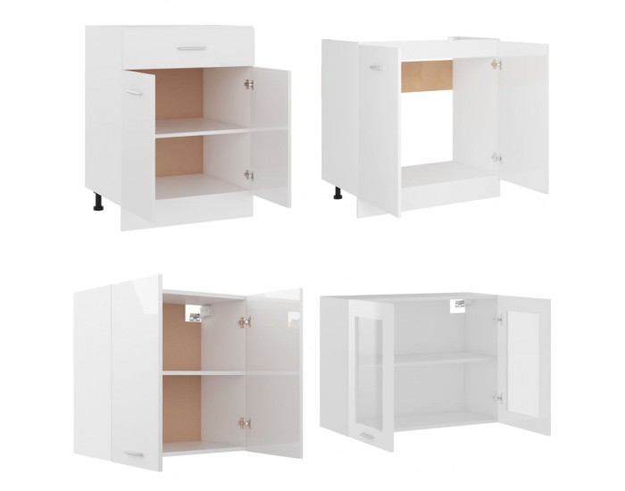 Sonata Комплект кухненски шкафове от 4 части, бял гланц, ПДЧ