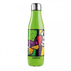 Метална термобутилка зелена с рисунка сърце - Romero Britto, 500 мл - Brito