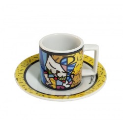 Комплект чаша и чинийка за кафе с рисунка котка -  Romero Britto, 90 мл - Brito