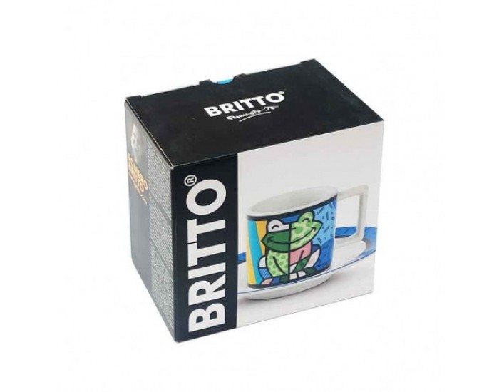 Комплект чаша и чинийка за кафе с рисунка жаба - Romero Britto, 90 мл