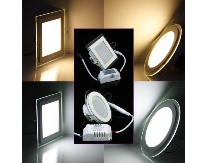 Стъклен LED панел, кръг, 12W, AC220V или DC12V