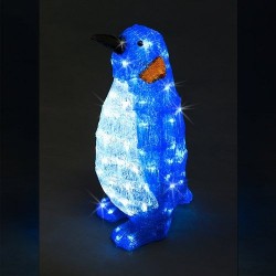 Пингвин със син гръб, акрилна фигура - 100 бели LED лампички - Сезонни и Празнични Декорации