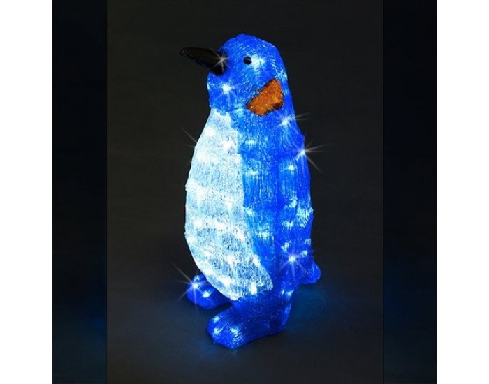 Пингвин със син гръб, акрилна фигура - 100 бели LED лампички
