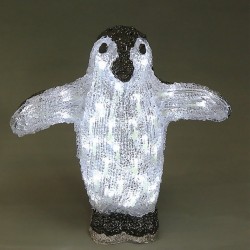 Пингвин, черно и бяло, акрилна фигура - 32 бели LED лампички - Dianid