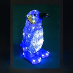 Пингвин със син гръб, акрилна фигура - 50 бели LED лампички - Сезонни и Празнични Декорации