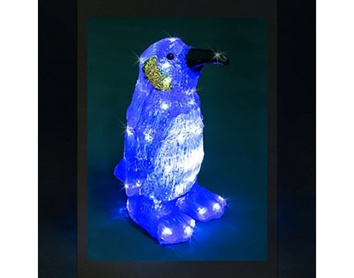 Пингвин със син гръб, акрилна фигура - 50 бели LED лампички
