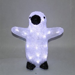 Пингвин, черно и бяло, акрилна фигура - 24 бели LED лампички - Сезонни и Празнични Декорации