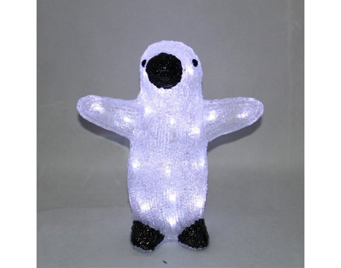 Пингвин, черно и бяло, акрилна фигура - 24 бели LED лампички