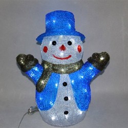 Снежен човек, син, акрилна фигура - 50 бели LED лампички - Сезонни и Празнични Декорации