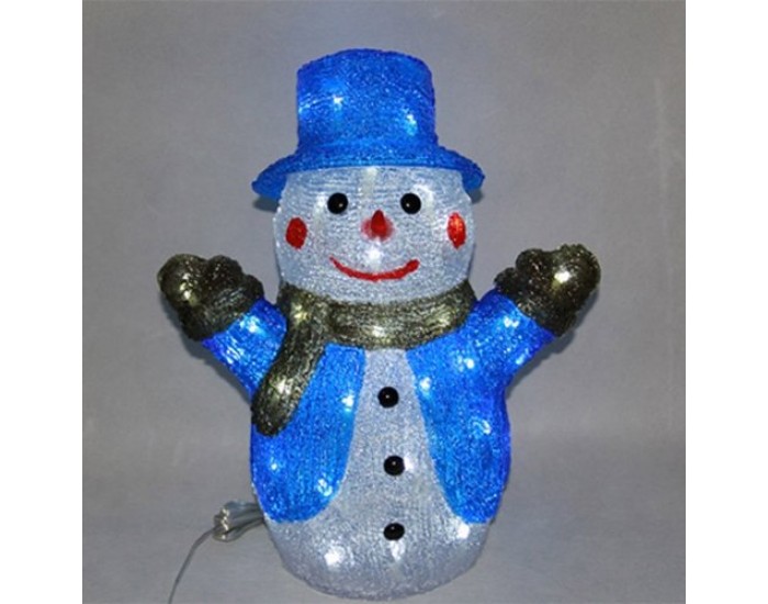Снежен човек, син, акрилна фигура - 50 бели LED лампички