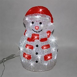 Снежен човек, акрилна фигура - 40 бели LED лампички - Сезонни и Празнични Декорации