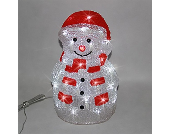 Снежен човек, акрилна фигура - 40 бели LED лампички