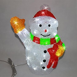 Снежен човек, акрилна фигура - 50 бели LED лампички - Сезонни и Празнични Декорации