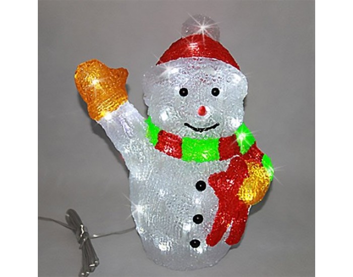 Снежен човек, акрилна фигура - 50 бели LED лампички