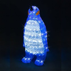 Пингвин със син гръб, акрилна фигура - 150 бели LED лампички - Сезонни и Празнични Декорации