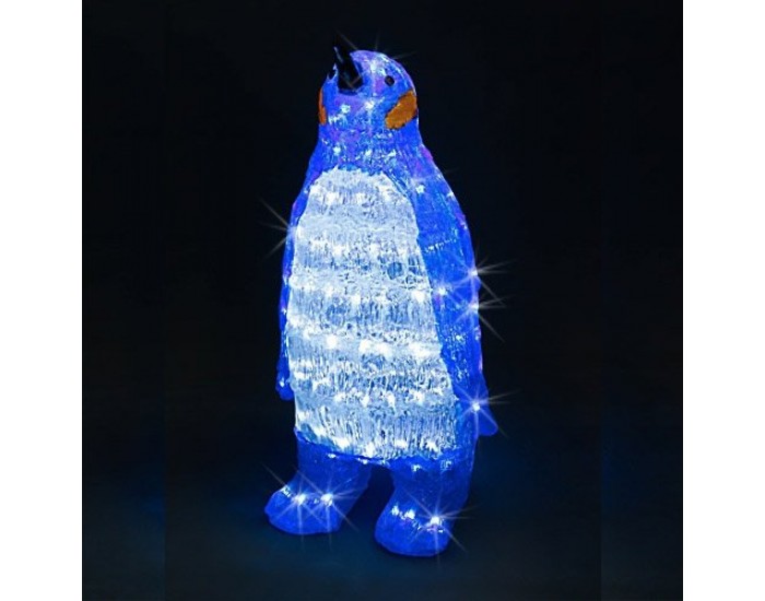 Пингвин със син гръб, акрилна фигура - 150 бели LED лампички