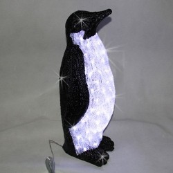 Пингвин, черно и бяло, акрилна фигура - 80 бели LED лампички - Dianid
