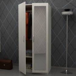 Двукрилен гардероб с огледало G 1-dst, бял дъб - Diskret