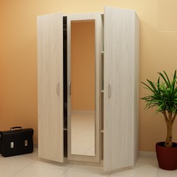 Трикрилен гардероб с огледало G 11-dst, бял дъб - Спалня