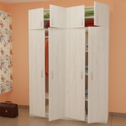 Четирикрилен гардероб с надстройка G 17-dst, бял дъб - Спалня