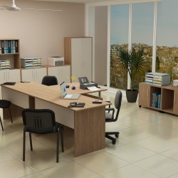 Офис обзавеждане 3-dst, дъб амбер и бежово - Офис комплекти